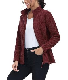 TACVASEN Damska Kurtka Polarowa Zapinana Lekka Ciepła Czerwona Rozmiar M