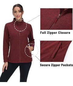 TACVASEN Damska Kurtka Polarowa Zapinana Lekka Ciepła Czerwona Rozmiar M