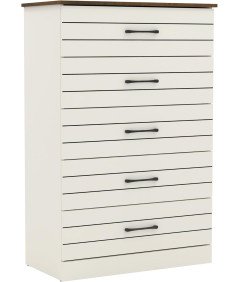 Galano Komoda z 5 Szufladami Szafa Biała Blat w Kolorze Dębu 120x40x80 cm