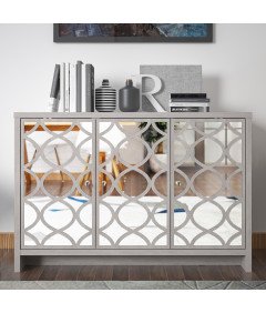 Galano Szafa z Lustrem Szafka 3 Drzwi Komoda 116x78x40 cm Kredens Szary Dąb