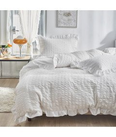 Komplet Pościeli Poszewki na Kołdrę 2x 135x200cm Poduszki 2x 80x80cm Białe