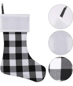 Zestaw 6 Skarpet Świątecznych w Kratkę na Boże Narodzenie 46cm Czarno-białe