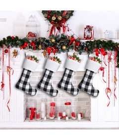 Zestaw 6 Skarpet Świątecznych w Kratkę na Boże Narodzenie 46cm Czarno-białe