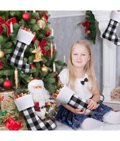 Zestaw 6 Skarpet Świątecznych w Kratkę na Boże Narodzenie 46cm Czarno-białe