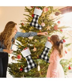 Zestaw 6 Skarpet Świątecznych w Kratkę na Boże Narodzenie 46cm Czarno-białe