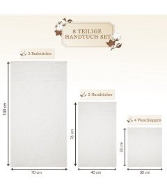 JAQAAR Set Brisač 100% Bombaž 8 Kosov Mehke Vpojne 550 g/m² Bele