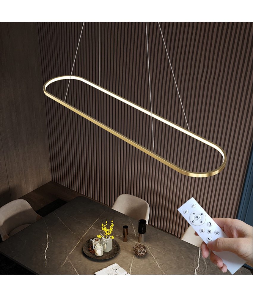 DIDADIDA Lampa Wisząca LED Ściemnialna Owalna z Pilotem 90x20 cm Złota