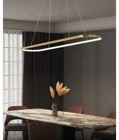 DIDADIDA Lampa Wisząca LED Ściemnialna Owalna z Pilotem 90x20 cm Złota