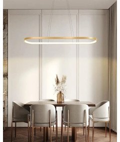 DIDADIDA Lampa Wisząca LED Ściemnialna Owalna z Pilotem 90x20 cm Złota