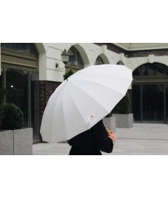 Krago Avtomatski Dežnik 16 Reber Lesen Ročaj Vodoodporen Velik Bel