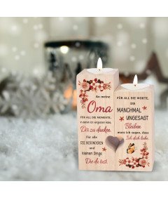 Zestaw 2 Drewnianych Świeczników z Serduszkiem Prezent dla Babci z Grawerem