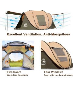 HEWOLF Namiot Samorozkładający Pop-Up dla 2–4 Osób Kempingowy z Ochroną UV