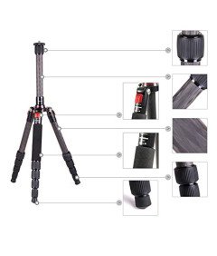 Firmcam FC255 Lekki Statyw Podróżny 4 w 1 Tripod Regulowany 20-139cm Czarny