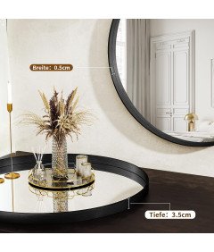 Koonmi Lustro Okrągłe Głęboka Rama Aluminiowa Szkło Hartowane 81cm Czarne