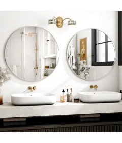 Koonmi Lustro Okrągłe Ścienne Metalowa Rama Duże 91 cm Srebrne