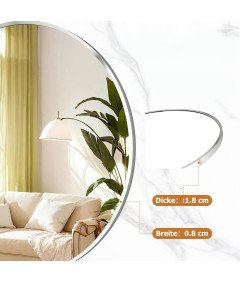 Koonmi Lustro Okrągłe Ścienne Metalowa Rama Duże 91 cm Srebrne