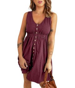 Supersun Lekka Letnia Sukienka Damska M Czerwona z Guzikami