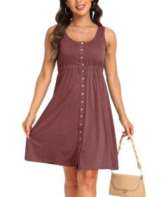 Supersun Lekka Letnia Sukienka Damska M Czerwona z Guzikami