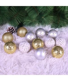 Bombki Choinkowe Zestaw 12 Sztuk Plastikowe Srebrne Złote Białe 6 cm