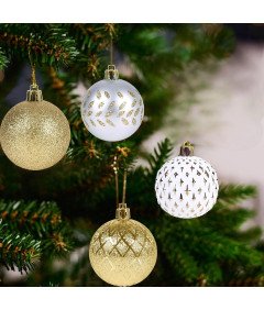 Bombki Choinkowe Zestaw 12 Sztuk Plastikowe Srebrne Złote Białe 6 cm
