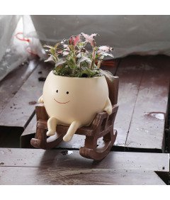Umikk Mała Doniczka z Buzią Na Bujanym Krześle Dekoracyjna Do Sukulentów