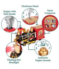 Świąteczny Pociąg z Efektem Dymu Światłami LED i Kolędami Obwód Torów 424cm