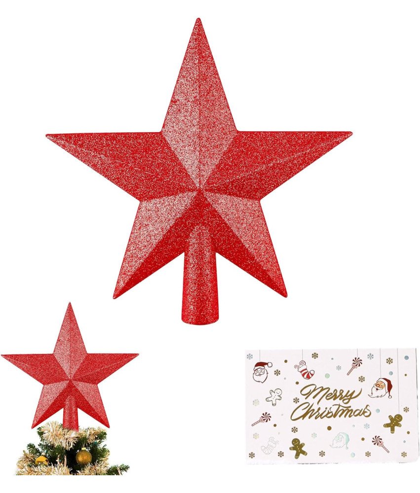 Gwiazda na Czubek Choinki na Boże Narodzenie Czerwona z Brokatem 20 cm