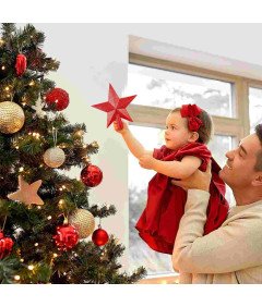 Gwiazda na Czubek Choinki na Boże Narodzenie Czerwona z Brokatem 20 cm