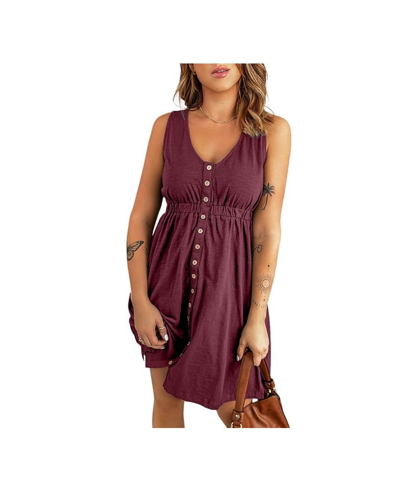 Supersun Lekka Letnia Sukienka Damska S Czerwona z Guzikami