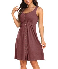 Supersun Lekka Letnia Sukienka Damska S Czerwona z Guzikami