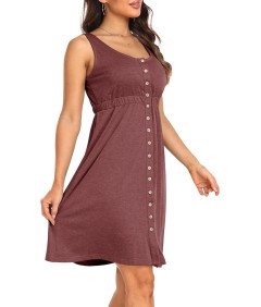 Supersun Lekka Letnia Sukienka Damska S Czerwona z Guzikami