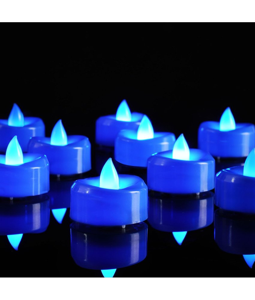 Zestaw 24 Bezpłomieniowych Świec LED Dekoracja na Halloween Niebieskie