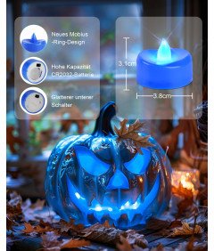 Zestaw 24 Bezpłomieniowych Świec LED Dekoracja na Halloween Niebieskie