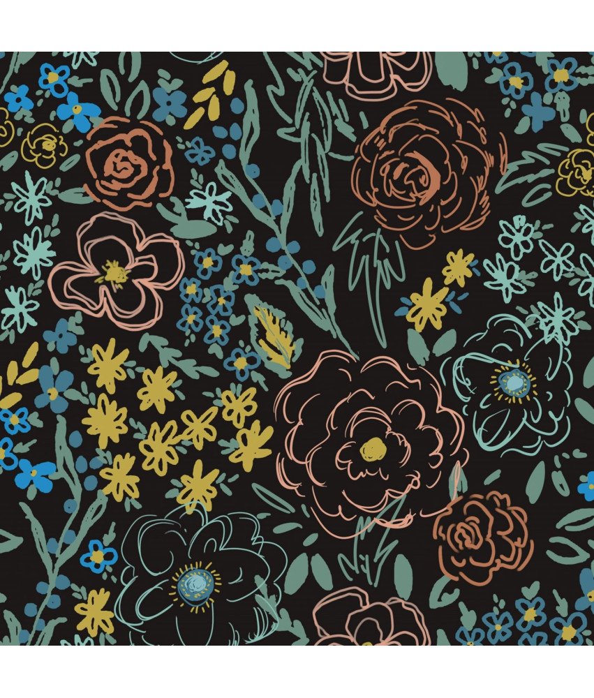 Fiula Tapeta Samoprzylepna Czarna Kolorowe Kwiaty Wodoodporna 41x300 cm