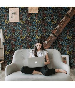 Fiula Tapeta Samoprzylepna Czarna Kolorowe Kwiaty Wodoodporna 41x300 cm