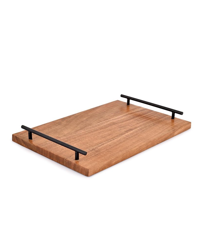 Akacijev lesen pladenj za serviranje z ročaji, rustikalen, 38x25,4 cm