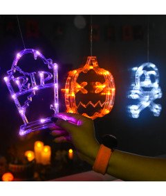 Lampki LED Okienne z Przyssawkami na Halloween Dynia Czaszka Grób 3 Sztuki