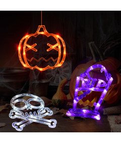 LED okenske lučke s priseski za noč čarovnic Buča Lobanja Grob 3 kosi