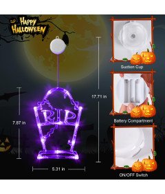 LED okenske lučke s priseski za noč čarovnic Buča Lobanja Grob 3 kosi