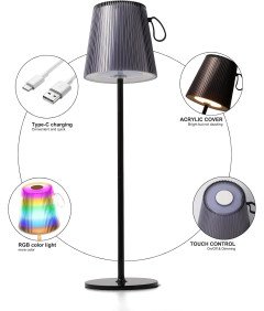 Brezžična LED namizna svetilka vodoodporna RGB nastavljiva višina črna