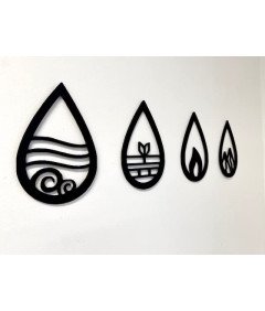 Pet-Jos Dekoracja Ścienna 4 Elementy 4 Żywioły z Drewna 82x20 cm Czarne