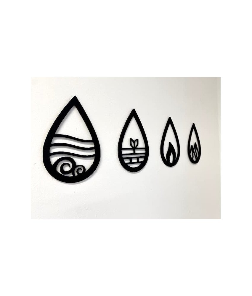 Pet-Jos Dekoracja Ścienna 4 Elementy 4 Żywioły z Drewna 82x20 cm Czarne