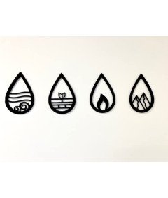 Pet-Jos Dekoracja Ścienna 4 Elementy 4 Żywioły z Drewna 82x20 cm Czarne