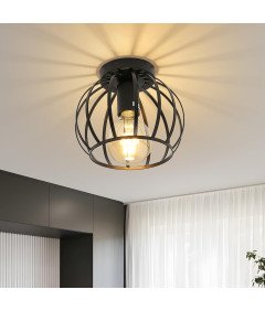 Comely Lampa Sufitowa Vintage Retro Żyrandol Metalowa E27 Czarna 16x19 cm