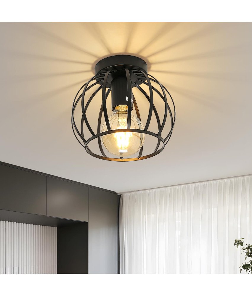 Comely Lampa Sufitowa Vintage Retro Żyrandol Metalowa E27 Czarna 16x19 cm