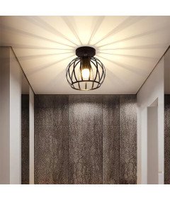 Comely Lampa Sufitowa Vintage Retro Żyrandol Metalowa E27 Czarna 16x19 cm