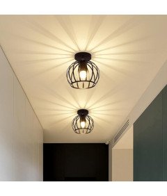 Comely Lampa Sufitowa Vintage Retro Żyrandol Metalowa E27 Czarna 16x19 cm