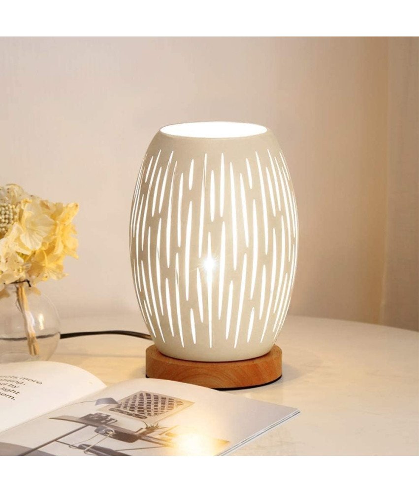 Lampa Stołowa E27 Nowoczesna Lampka Nocna Drewno i Metal 22x16 cm Biała