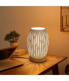 Lampa Stołowa E27 Nowoczesna Lampka Nocna Drewno i Metal 22x16 cm Biała