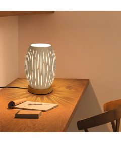 Lampa Stołowa E27 Nowoczesna Lampka Nocna Drewno i Metal 22x16 cm Biała